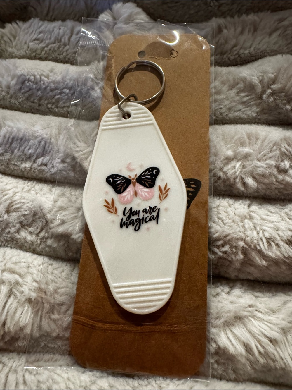 You Are Magical Butterfly Hotel Keychain - White and Pink